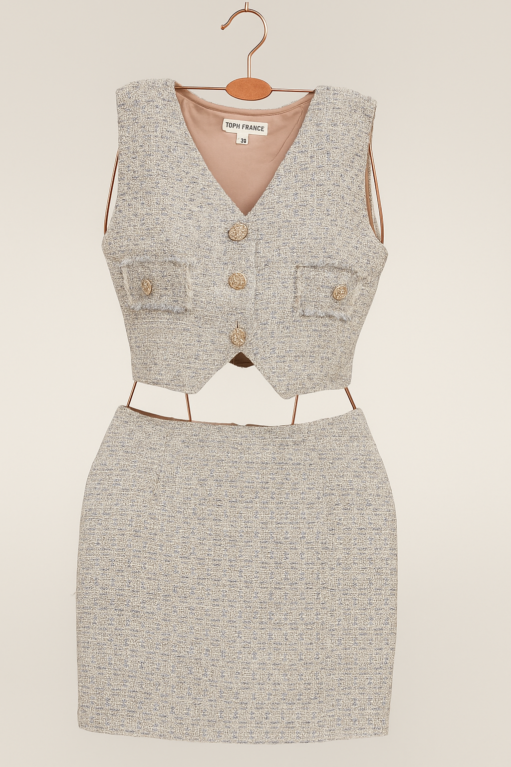 Grey Tweed Top and Short Skirt