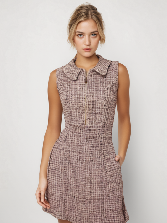Tweed Collered Sleeveless Short Dress - Pre Order
