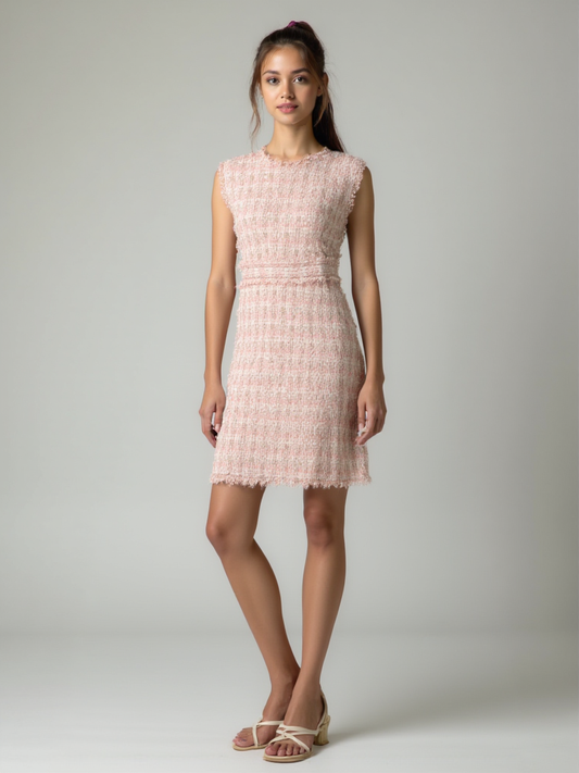 Pink Glitter Tweed Short Dress (Sleeveless) - Pre Order