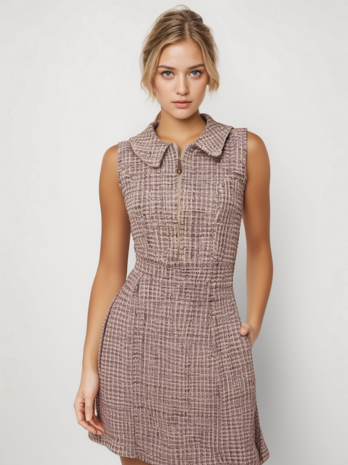 Tweed Collered Sleeveless Short Dress - Pre Order