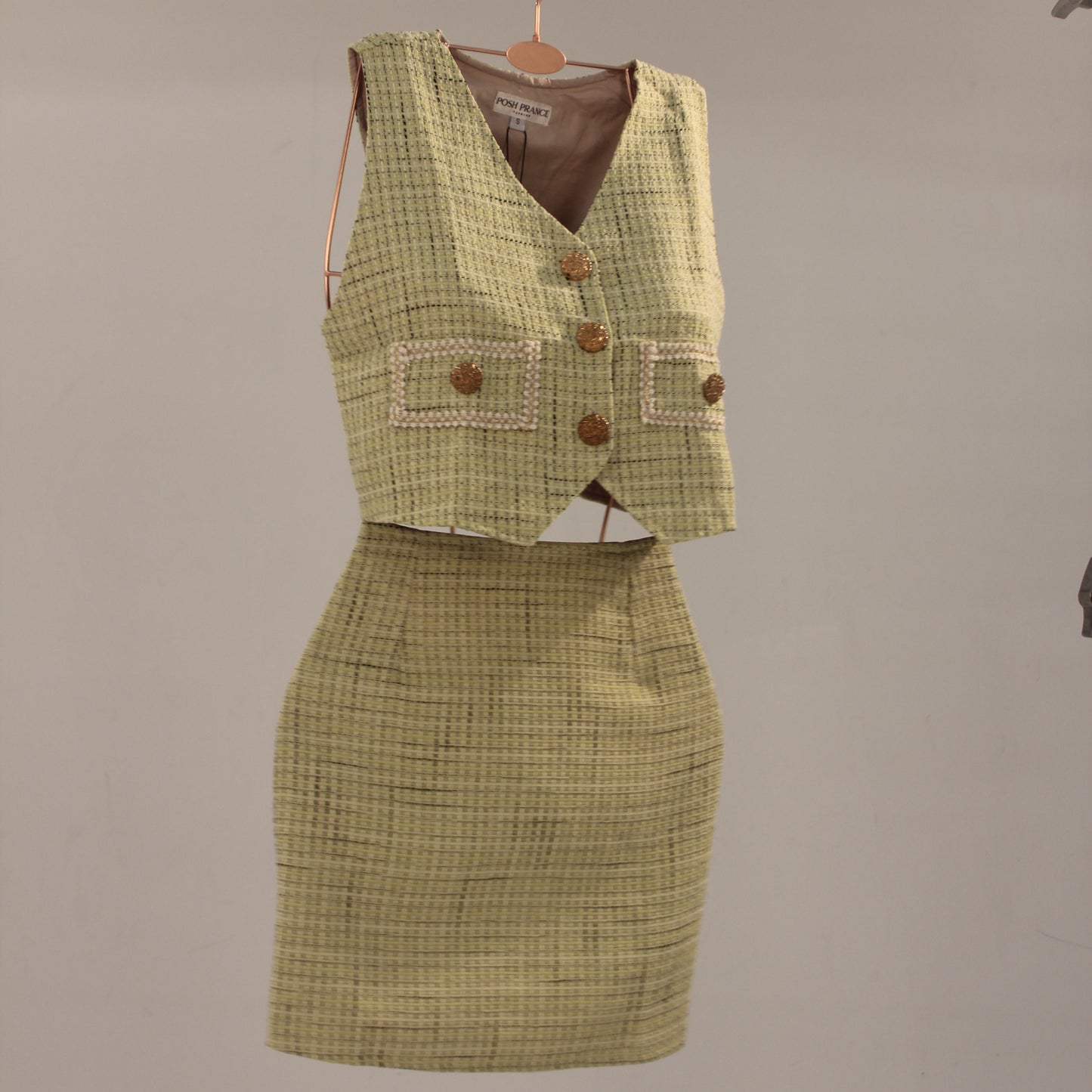 Green Tweed Top and Short Skirt