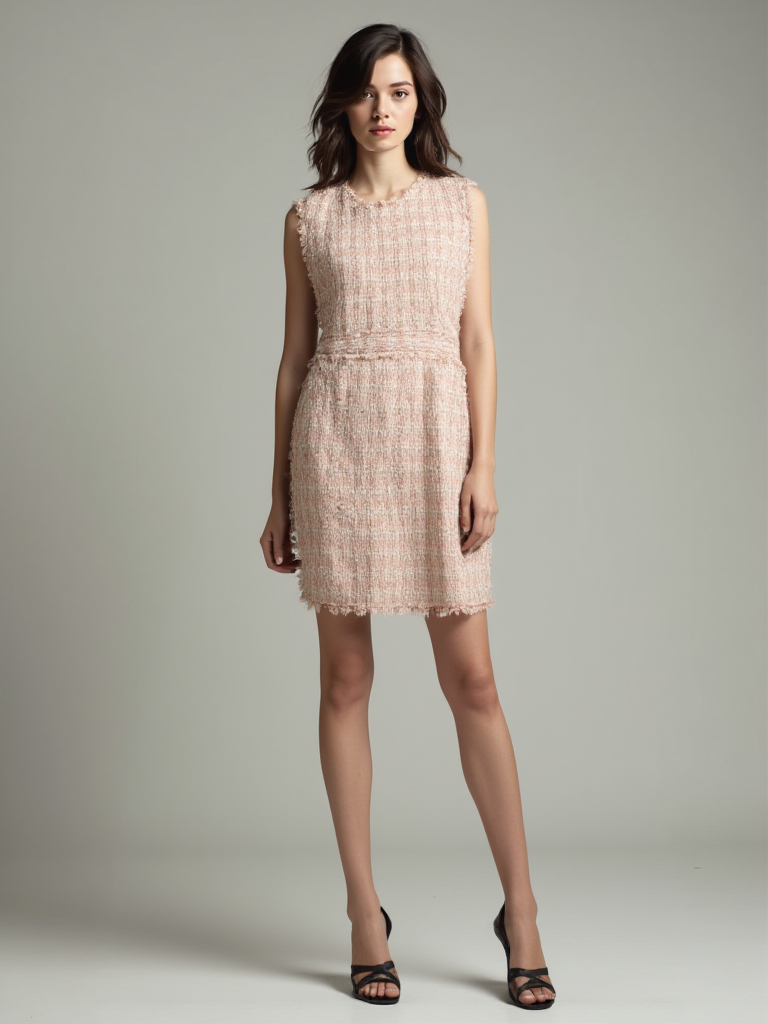 Pink Glitter Tweed Short Dress (Sleeveless) - Pre Order